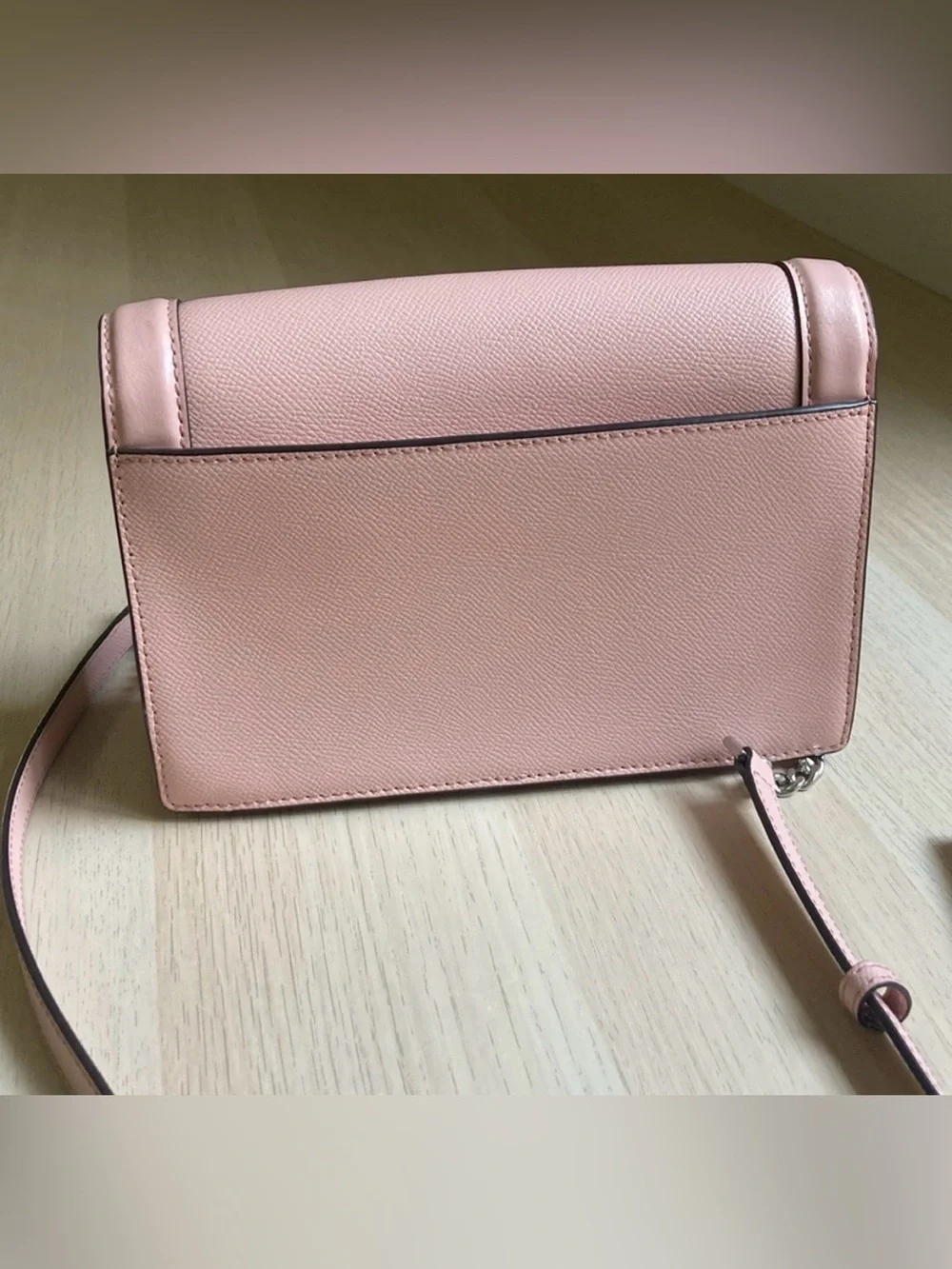 Michael Kors Jet Set Saffiano Light Pink Crossbody Shoulder Bag Purse Silver